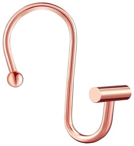 Gracelife Shower Curtain Hooks,Set of 12 Rust Resistant Metal Shower Curtain Rings for Bathroom,T-Bar Decorative Hooks Hangers for Shower Rod (Rose Gold)