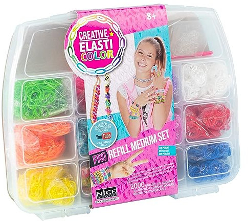 Elasticolor Pro Refill Set Medium, Box mit farbigen Gummibändern zum Bauen von Armbändern und Halsketten