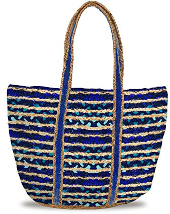 Banzaii Bolsa de verano para mujer, bolso bandolera colorido, bolso de hombro bohemio de paja para el mar, tejido a mano Míkonos Azul Oscuro
