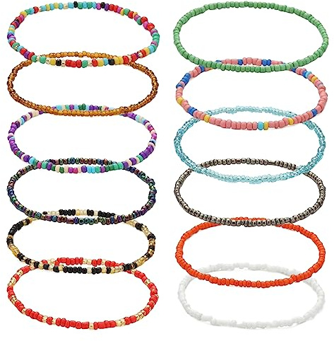 Decentraland 12 Pcs Böhmische Fußkettchen Armband, handgemachte Perlen Sommer Fußkettchen Armband Elastischer Faden Fußkettchen Bunte mehrschichtige Perlen Fußschmuck für Frauen Mädchen Damen