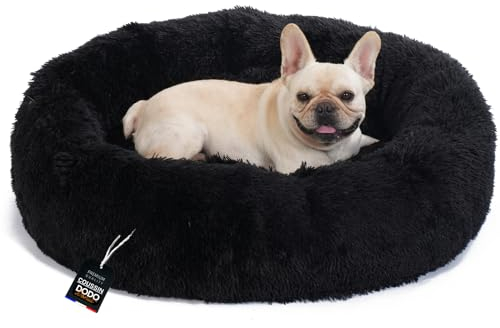 One PETS-TOP® Hundekörbchen Waschbar Fluffy – Hundebett Donut Flauschig mit Abnehmbarem Bezug – Donut Hundebett Rund für Kleine & Große Hunde 95cm Durchmesser Schwarz