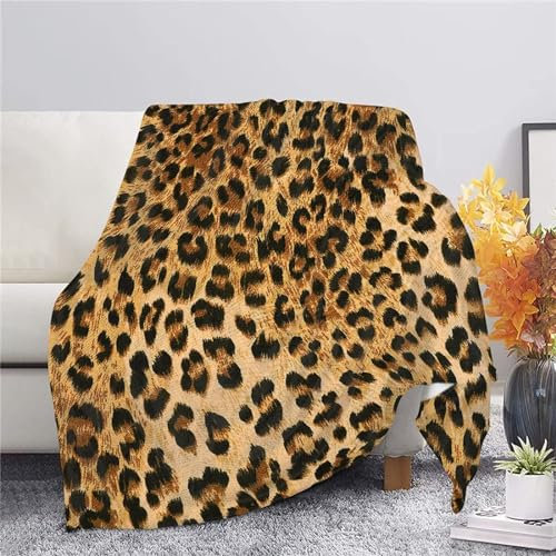 SJSXWQN Decke Gelber Leopardenmuster Kuscheldecke Flauschig für Couch und Bett Weich Warme Mikrofaser Wohndecke Fleecedecke als Tagesdecke Sofadecke Couchdecke - 180x240 cm
