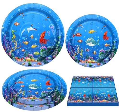 120 Pack Ozean Meer Partyteller Unter dem Meer Geschirr Set Meerestier Geburtstag Partyteller - Meerestier Partyteller, Servietten Kinderparty Dekoration für 40 Personen