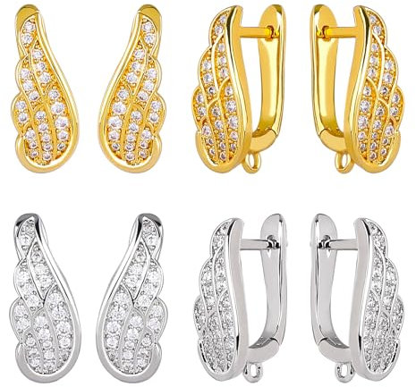 BEEFLYING 4pairs Cubic Zirconia Earring Wire Platinum Golden Leverback Brass Earrings Hooks for Women Girls DIY Jewelry Making