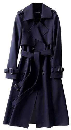 Saklifuo Trench long pour femme - Coupe ajustée - Avec bouton de ceinture