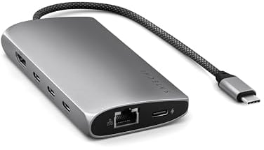 SATECHI Hub Multiporta USB-C 8-in-1 V3, HDMI 8K, Ricarica 100W, 4 Porte USB Dati, Ethernet, Lettore SD, per Laptop, MacBook Pro/Air M4, M3, M2, M1, iPad, iPhone 16, Windows – Grigio Siderale