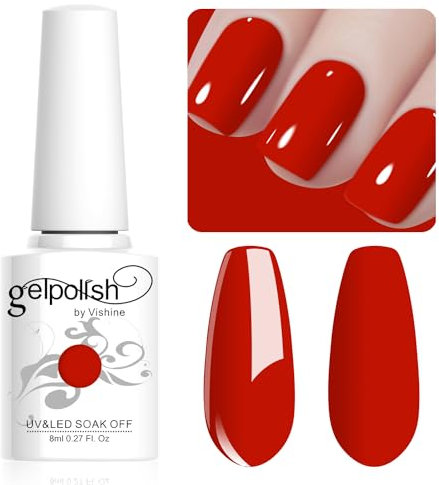 Vishine 8ml Vernis à Ongles Gel Semi Permanent Couleur Rouge vif, Vernis Semi Permanent Soak Off UV LED Gel Polish Nail Art Manucure Salon DIY LM063