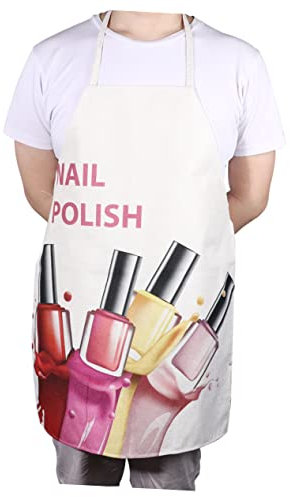 Mikinona Pink Cotton Linen Apron for Women 68x55cm Cute Nail Art Printed Kitchen Apron Baking and Painting Restaurant and Cooking Use