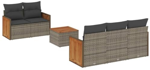 vidaXL Garten Sofagarnitur mit Kissen 6-TLG., Gartenmöbel Gartengarnitur, Sitzgruppe Sitzgarnitur, Lounge Sofa Garnitur Terrasse, Grau Poly Rattan