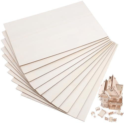 Operitacx 10 Stück Sperrholzplatte 3mm, 300x200mm Unbehandeltes Holz für Laserschneiden, Gravieren, Brennen, Basteln - Bass Holzblätter Handwerk Sperrholz