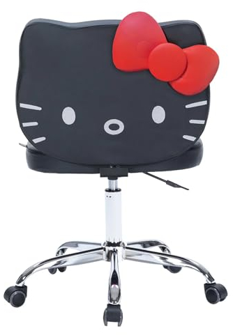 Impressions Vanity Hello Kitty Kunstleder-Drehstuhl für Make-up-Schreibtisch, armloser Schreibtischstuhl mit 5 glatten Rollen, verstellbare Höhe, 360-Grad-Drehung, bequemer Schaumstoffgepolsterter