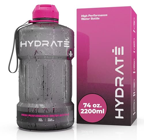 HYDRATE Bottles 2200ml Large Water Bottle - Leak Proof Design - BPA Free Impact Resistant Plastic - Unique Design - Ideal for Gym, Workout, Camping, and Office Use - Pink