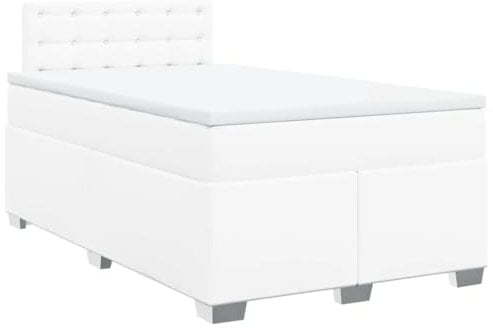 vidaXL Boxspringbett, Doppelbett mit LED Matratze Matratzenauflage, Bettgestell mit Lattenrost Kopfteil, Polsterbett Bett für Schlafzimmer, Weiß 120x200cm Kunstleder