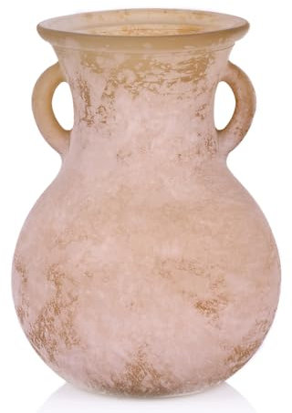 orenm Jarrón vintage único, jarrón antiguo de vidrio mate esmerilado de doble oreja, estilo de arte romano de la Edad Media, jarrones para decoración del hogar de arte rústico (doble asa, marrón)