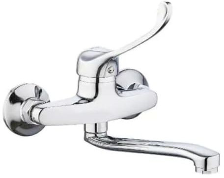 Miscelatore Lavello a Muro con Leva Clinica – Rubinetto da Parete Professionale per Cucina e Laboratorio, Design Ergonomico e Facile da Usare