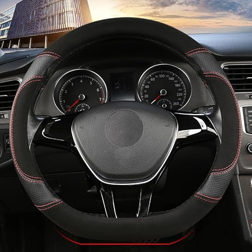 DGHJJ Auto coprivolante per Fiat 600 364/365 I 2023-2024, Sottile in Pelle Scamosciata Protezioni del Volante con Tocco Morbido, Microfibra Traspirante, Antiscivolo,D Shape-Black