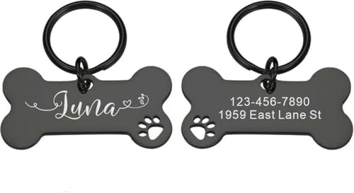 Custom Engraved Dog & Cat Tag Personalized Pet Tag Shiny Stainless Steel Dog & Cat Lost Collar Tag Pendant Dog & Cat Nameplate Pet Accessories-black-40X21MM