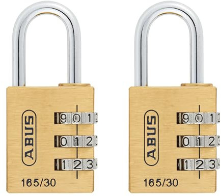 ABUS Zahlenschloss 165/30 - Vorhängeschloss aus Messing - mit individuell einstellbarem Zahlencode - Kofferschloss/Spindschloss - ABUS-Sicherheitslevel 3-2er Set