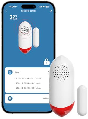 PILSAMAS Smart WiFi Freezer Refrigerator Door Alarm with APP Alerts, No Subscription Fee, 0-60s Delay, Scheduled Arm/Disarm, 0-120dB Adjustable Siren with Light for Fridge/Home/Commercial