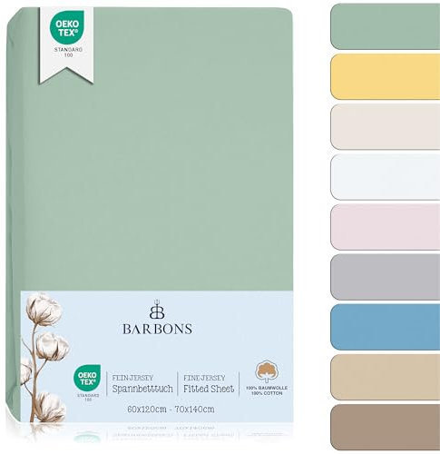 BARBONS Spannbettlaken für Baby/Kinderbett - 100% Jersey-Baumwolle Oeko-TEX Standard 100 Zertifiziert Bettlaken für Babybett (Grün - 60x120cm / 70x140cm)