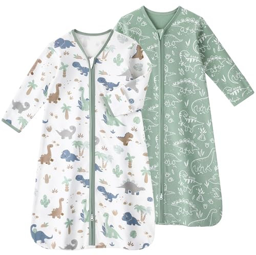FIEMOL Baby Sleeping Bag 6-12 Months Long Sleeve 0.5 Tog Green Dinosaur M