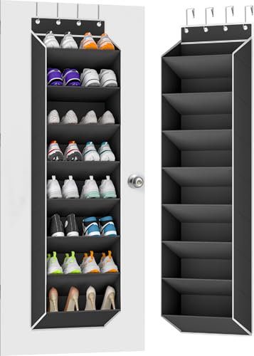 KYEVIS Over Door Shoe Storage Organisers with Deep Pockets, Door Shoe Rack for Narrow Closet and Dorm, 8 Layers Hanging Storage, Fit 16-20 Pairs Shoe, Black
