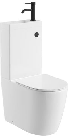Go Bathrooms 2 in 1 Toilet & Sink Includes Black Tap with Waste Cistern Button & Soft Close Toilet Seat Two Piece Ceramic Rimless Toilet & Basin Space Saver