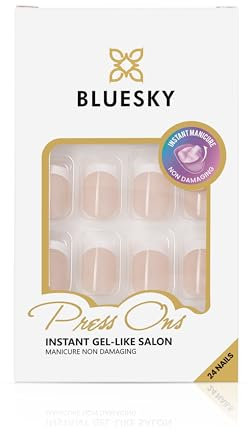 Bluesky Press On Nails - Square Tip - Classic French False Nails With Glue Tabs, 24Pcs Press On Nails in Various Sizes, Fake Nails for Women