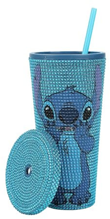Bioworld Disney Stitch Sweet Thing - Bicchiere di plastica con strass blu, 590 ml