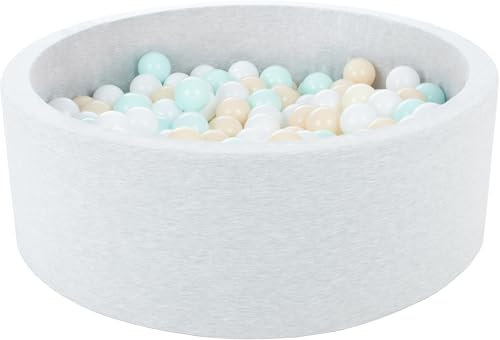 Velinda Piscine à balles pour Enfant, Aire de Jeu + 300 balles (Couleurs des balles: Blanc, Cappuccino, Menthe)