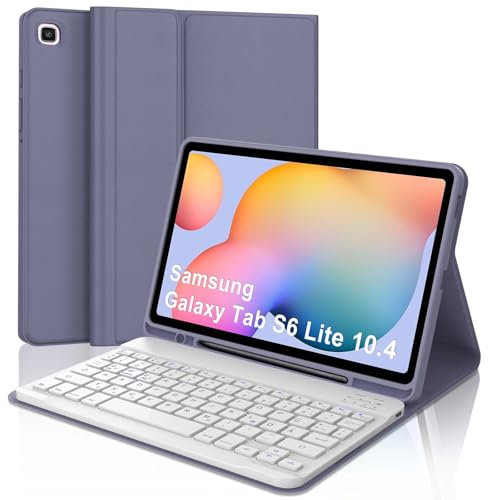 FOGARI Tastatur Hülle für Samsung Galaxy Tab S6 Lite 10,4 Zoll (2024/2022/2020), Deutsches QWERTZ Magnetisch Abnehmbarer Bluetooth Tastatur für Samsung Galaxy Tab S6 Lite 10.4 (Begasungslila)