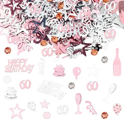 Happy 60th Birthday Confetti 30g 60th Anniversary Glitter Foil Table Decoration Sequins for 60 Years Birthday Table Confetti Party Decoration Rose Gold