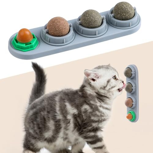 LOMIMOS Boules Herbe a Chat, Jouet Balles d'herbe pour Chat d’Intetieur, Cataire Balle Comestible, Jouet de Boule Cataire Mural, Catnip, Naturel et Sain