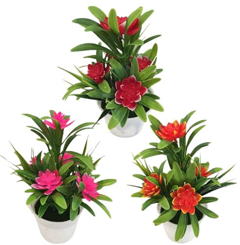 Fleurs Artificielles Plants Lot De 3, Plants En Pot Artificielles, Réaliste Sans Arrosage Décor, Fausse Plant Interieur, Plant Artificielle Pour Maison Salle De Bain Bureau Table Salon, Bureau, Balcon