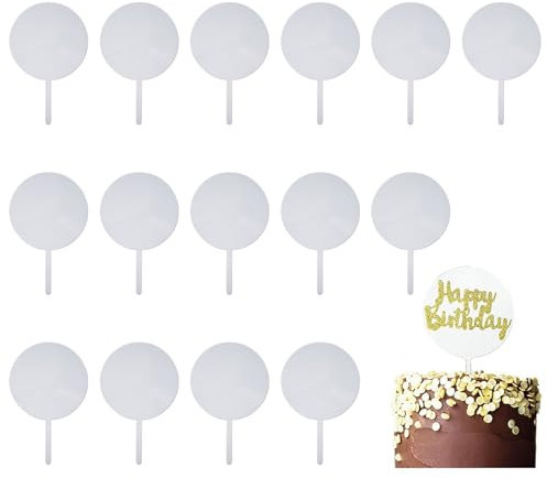15 Pcs Acrylic Cake Topper,Round Cupcake Toppers Blank,Topper-Stick DIY,for Wedding Birthday Party,Clear Circle Blanks,Anniversary,Baby Supplies,Custom Engagement Bridal Personalized Decor,Transparent