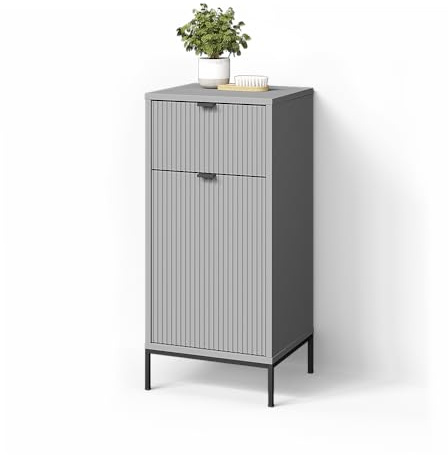 Livinity Badschrank ATERNO, Grau, 40 x 87 cm | mit Tür und Schublade