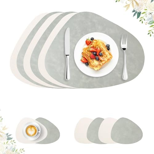 ROEOWENE 6PC Tovagliette Americane Lavabili Ovali per Tavolo Cucina | Colazione Antiscivolo Tovagliettes In Pelle E Sottobicchieri Rotonde Tovaglietta Americana Lavabile Sottopiatti Natalizi