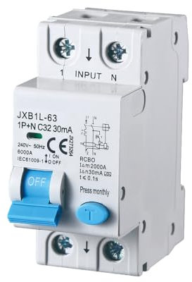 gloca Interruttore Magnetotermico Differenziale 1P+N 30mA 220V 6KA 2 Moduli DIN Classe A (32 Ampere)
