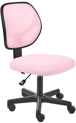 Beliani Mesh Upholstered Armless Office Chair Full Swivel Seat Height Adjustment Pastel Pink Joyful