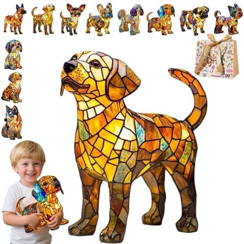 HOPASRISEE Gartenstadl Leuchthund - Handgefertigte Lampe, Die Herzen Erstrahlen Lässt, Energiesparende LED Leuchthund Lampe,Dekorative Tischlampe Für Wohnzimmer,Schlafzimmer&Kinderzimmer (Labrador)