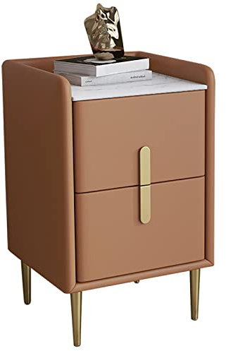 Mid-Century Moderner Nachttisch | Minimalistisches Mikrofaser Leder Nachttisch | Schlafsofa Tisch mit gesinterten Steinen für Schlafzimmer Wohnzimmer Braun 25x35x55cm (9.8x13.7x21.6in)