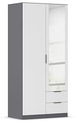 Rauch Möbel LAGOA, Kleiderschrank, Farbe Weiß/Grau metallic, Breite 91 cm | Schrank, 2-türig, Spiegel, 2 Schubladen, Zubehör Basic, für Schlafzimmer, Kinderzimmer, Babyzimmer, Garderobe