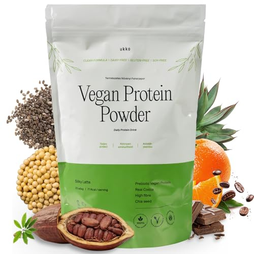 UKKO Vegan Protein Powder Silky Latte, Proteine de Pois 500g, 25 portions, poudre protéines végétales sans édulcorants, shake minceur de remplacement de repas avec fibres, Proteine Vegan 71 Kcal