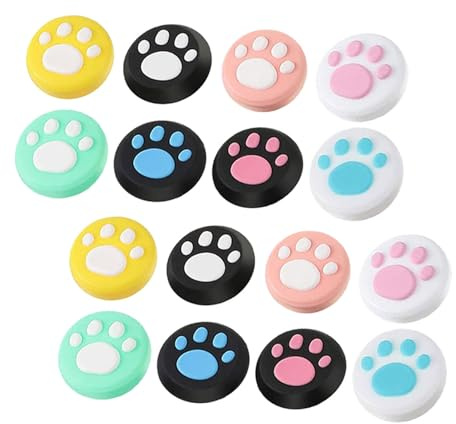 BATHVEVE 16 Stück Teiliges Silikon Joystick Schutzset in Farben Rutschfeste Daumenkappen mit Katzenpfoten design Kompatibel mit Nintendo Switch Controller Komfortable Joystick grips für