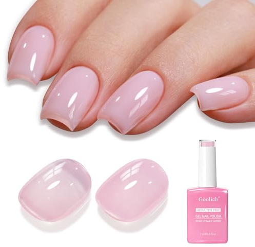 Goolich Smalto Semipermanente Unghie Rosa Chiaro Trasparente, 15 ML Senza HEMA e TPO Smalto Gel Rosa Pastello Jelly Chiaro Immersione UV LED Design Unghie