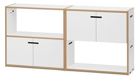 Tojo Hochstapler 2x2-Set türen weiß | modulares Regalsystem Verschiedene Module für Wandregal/Bücherregal/CD Regal | MDF Regal (weiß, 1 Grundmodul, 1 m. Türen, 1 Anbaumodul, 1 m. Türen + 1 Clip)