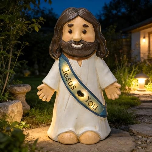 LIULO TOOL Jesus Love You Solar Lighted Figurine, 10.4 Inch Resin Religious Christian Statue, Glowing Christian Gifts for Indoor Home and Outdoor Garden Decorations, Gift for Mom Grandma