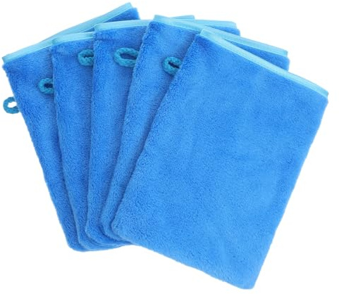 HJZHII Lot de 5 gants de toilette en microfibre, 20 x 15 cm, gants de toilette, pour le visage, le corps, en velours corail, forte absorption d'eau, gants de toilette réutilisables et doux, bleus