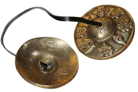 WINOMO Kupferne Meditationsglocke Tingsha Glockenspiel mit Acht Symbolen für Buddhistische Rituale und Yoga Übungen