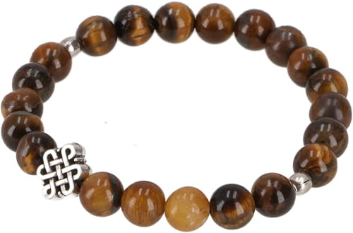 GURU SHOP Mala Armband Endlosknoten, buddhistischer Schmuck 8 mm, Tigerauge | Spiritueller Schmuck, elastische Passform, 7 mm Perlen, symbolisiert innere Stärke und Verbundenheit